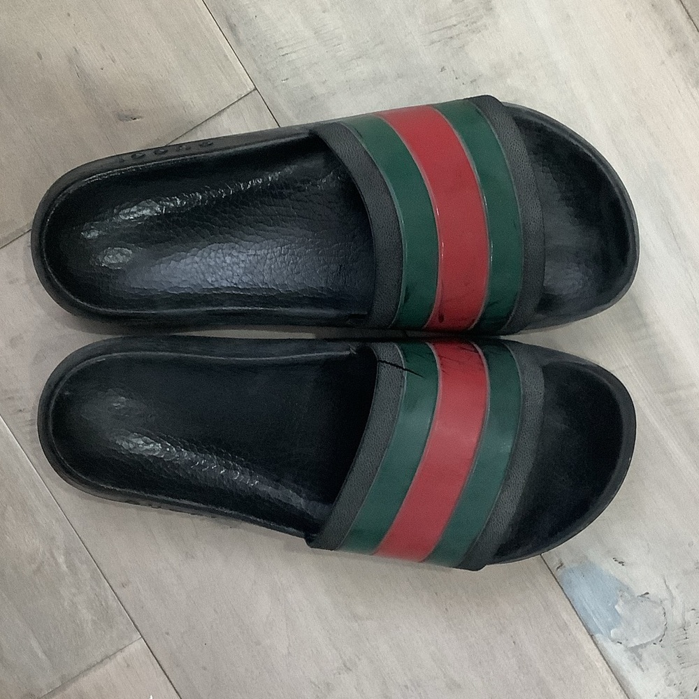 Gucci Black, Red, and Green Slide Sandals